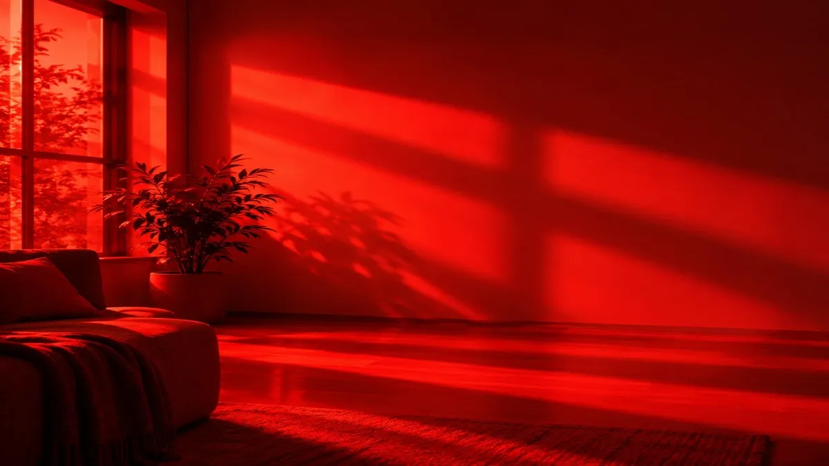 Flashes of bright red light fill the room.