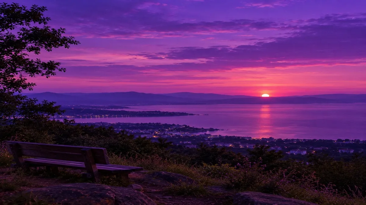 The horizon glows in deep, rich purple.